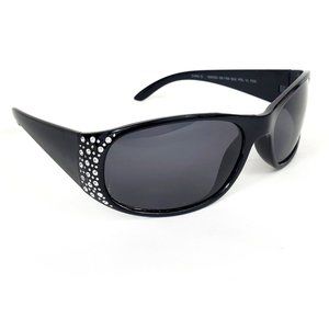 90's Bling Crystal Black Wrap Shades Black Polarized Lens Sunglasses ES1153